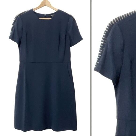 BCBG MAXAZRIA Jeanette Dress NEW Sz 6 Women Navy Blue Crepe Pockets Knee Length - Picture 1 of 13